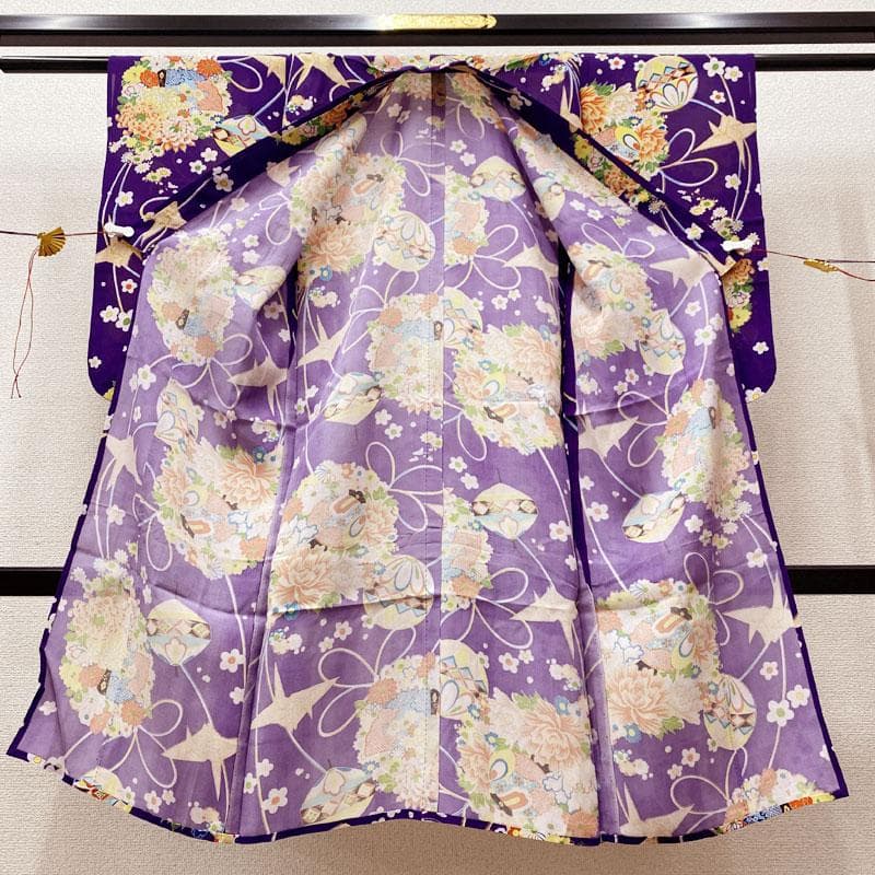 ◎504ag30◎七五三 三歳 女児 単衣着物&被布 セミアンティーク 紫◎