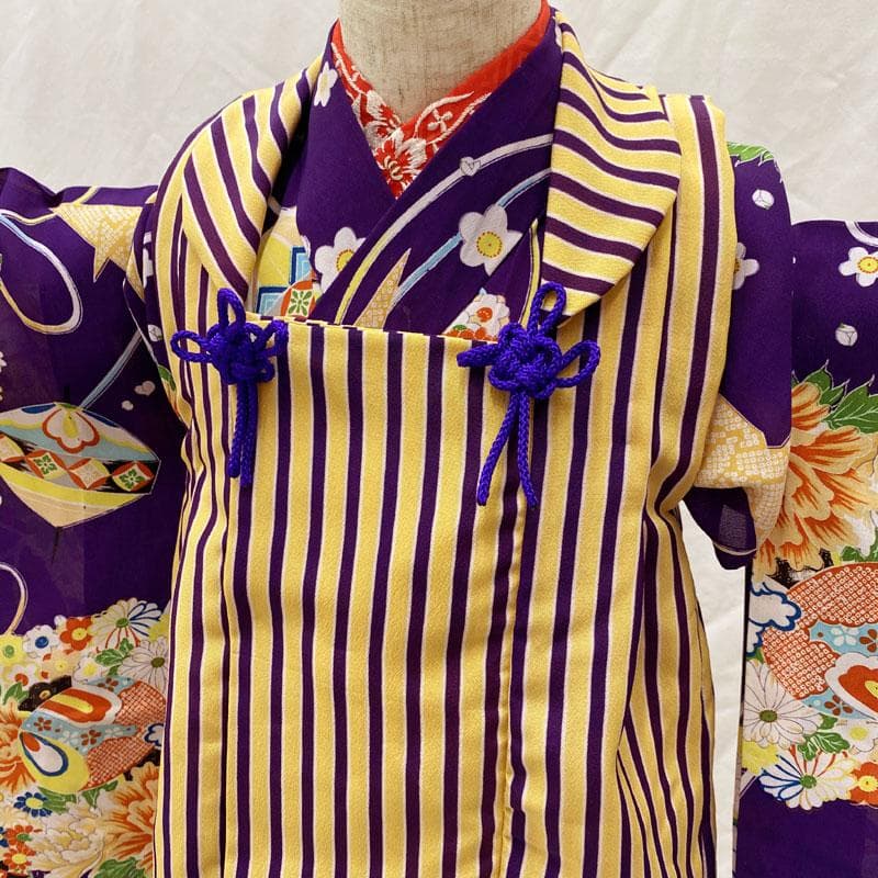 ◎504ag30◎七五三 三歳 女児 単衣着物&被布 セミアンティーク 紫◎