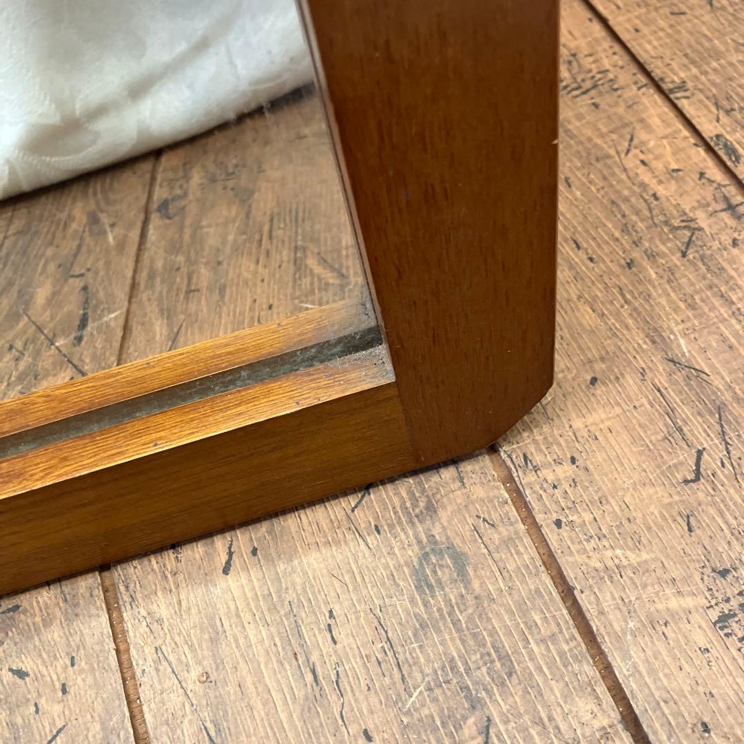 昭和レトロ 木製フレーム 隅切り 壁掛けミラー ウォールミラー 鏡 姿見 ミラー