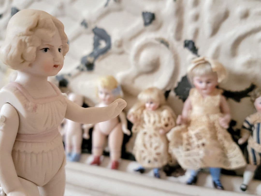 ▼ 超希少　ヴィンテージビスクドール　ピンクセイラー　リボン　手足ジョイント