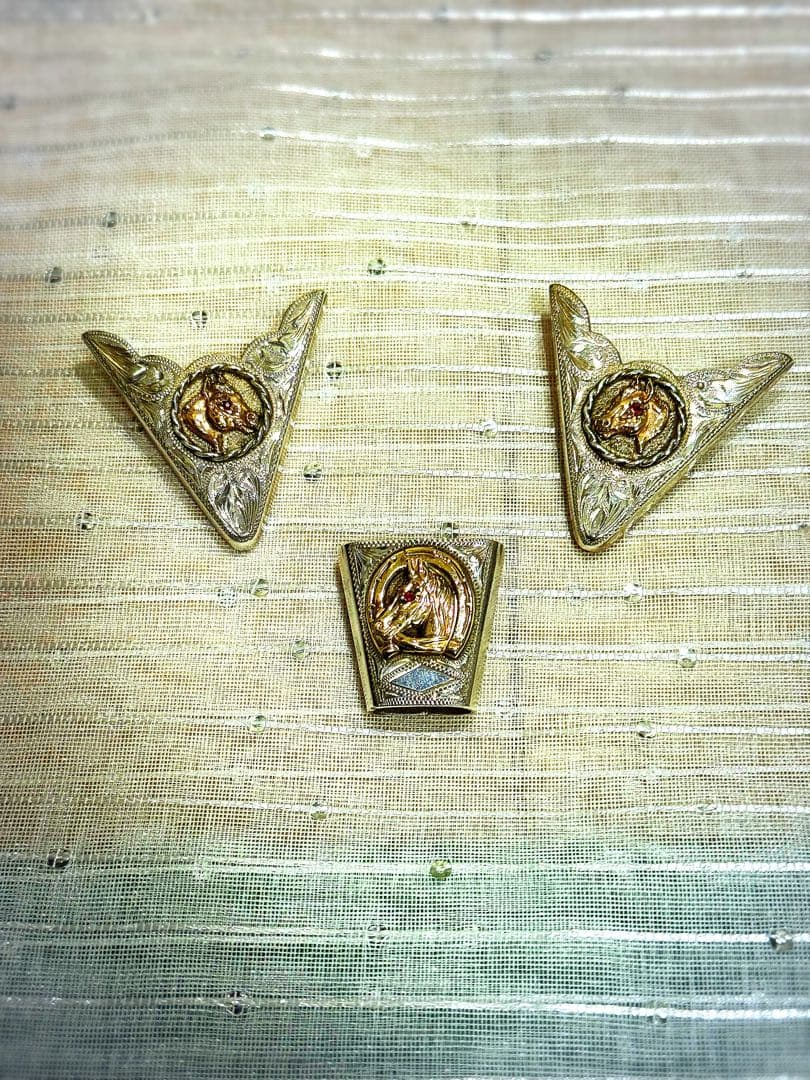 ビンテージ⭐︎ウェスタンカラーチップとスカーフリング3点セット10K&ルビー