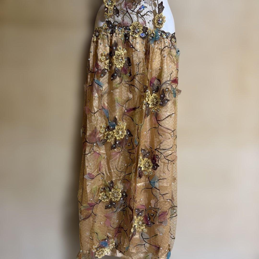 ベリーダンス セットアップ ゴールド 花柄刺繍