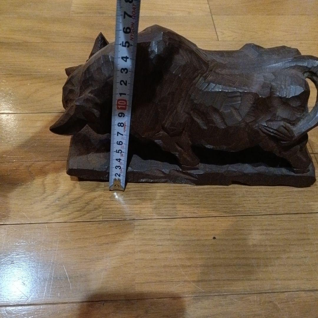 西田秀　力闘　牛　木彫