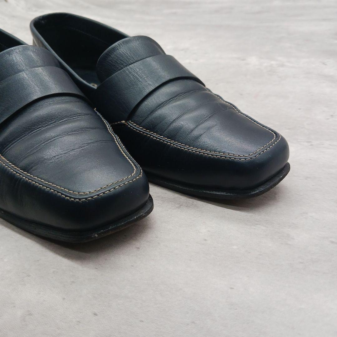 美品 プラダ レディース スクウェアトゥ レザー ローファー 36.5 ブラック