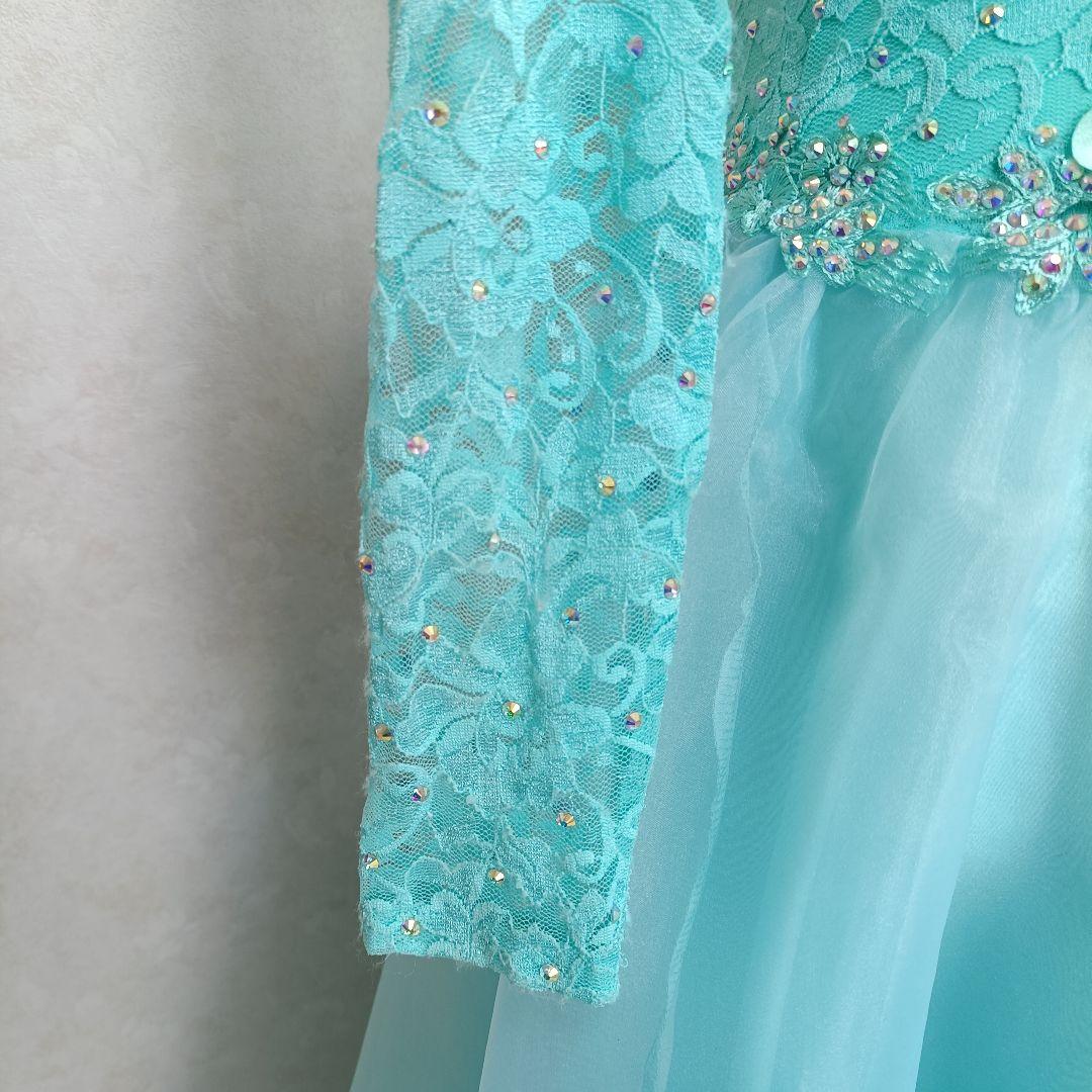 中国製 社交ダンス衣装 エメラルドグリーン レース ビジュー M インナー付