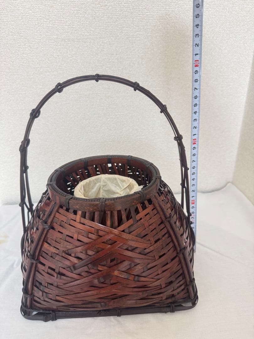 京竹工芸花籠　竹籠　花入　茶道具平安竹美斎　未使用