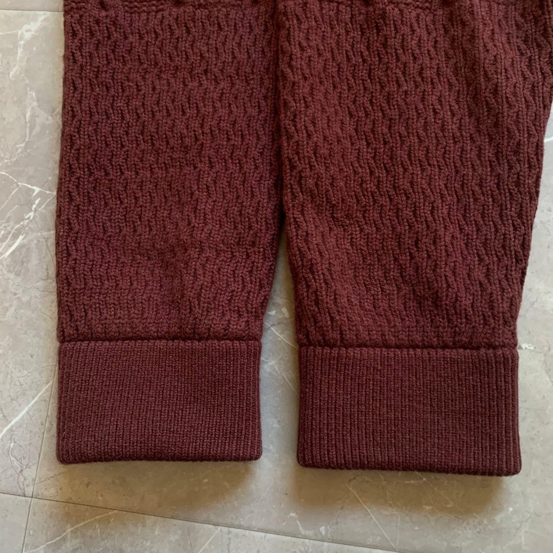 PAPAS + パパスプラス　ニットZIPブルゾン　袖ケーブル　エンジ　L