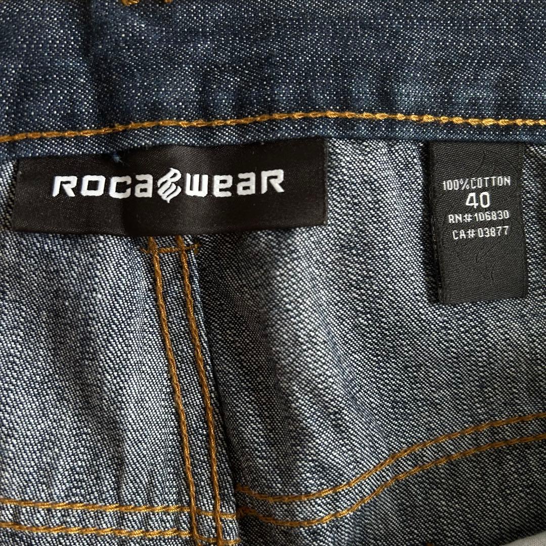 美品 希少 ロカウェア ROCAWEAR バギー デニム W40 デカロゴ 刺繍