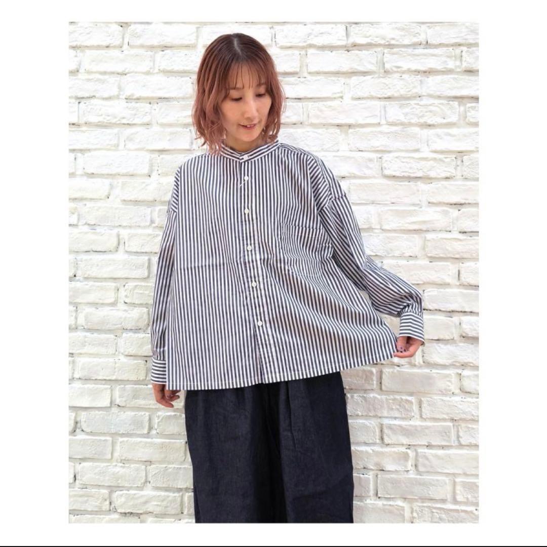 prit プリット 40/1 ブロード ストライプ スタンドカラー ビッグシャツ