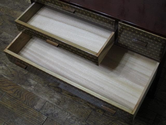 皇室献上品 伝統工芸 箱根寄木細工 木象嵌 麻の葉文様 民芸 箪笥 26万円