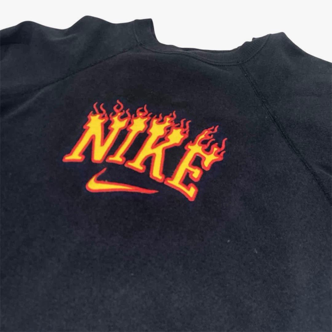 NIKE ファイヤーパターン 刺繍ロゴ スウェット USA製 古着 XL 黒