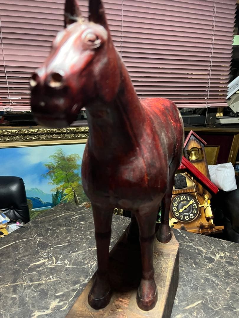 馬の木彫り、木彫り馬、馬の彫刻、 道産子馬木彫り、一点物き彫り