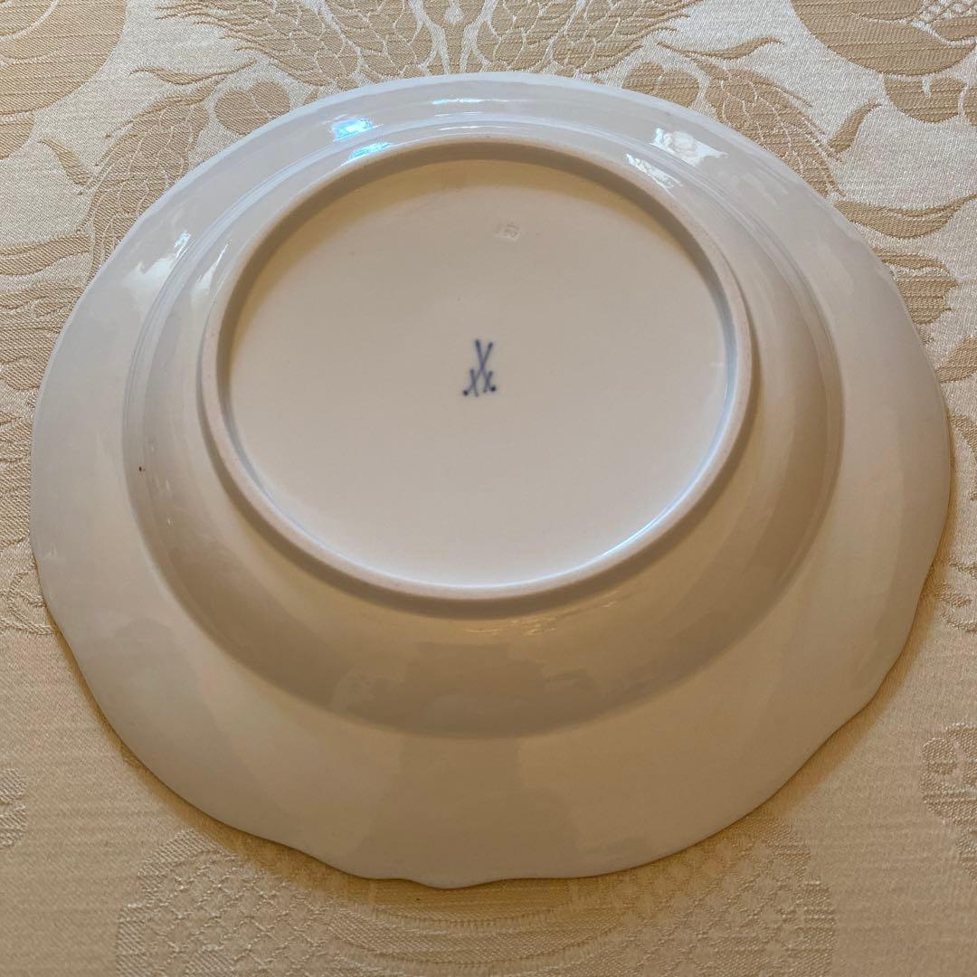 【古マイセン】金彩 花絵皿「ノイマルセイユ／フラワーブーケと昆虫」３枚