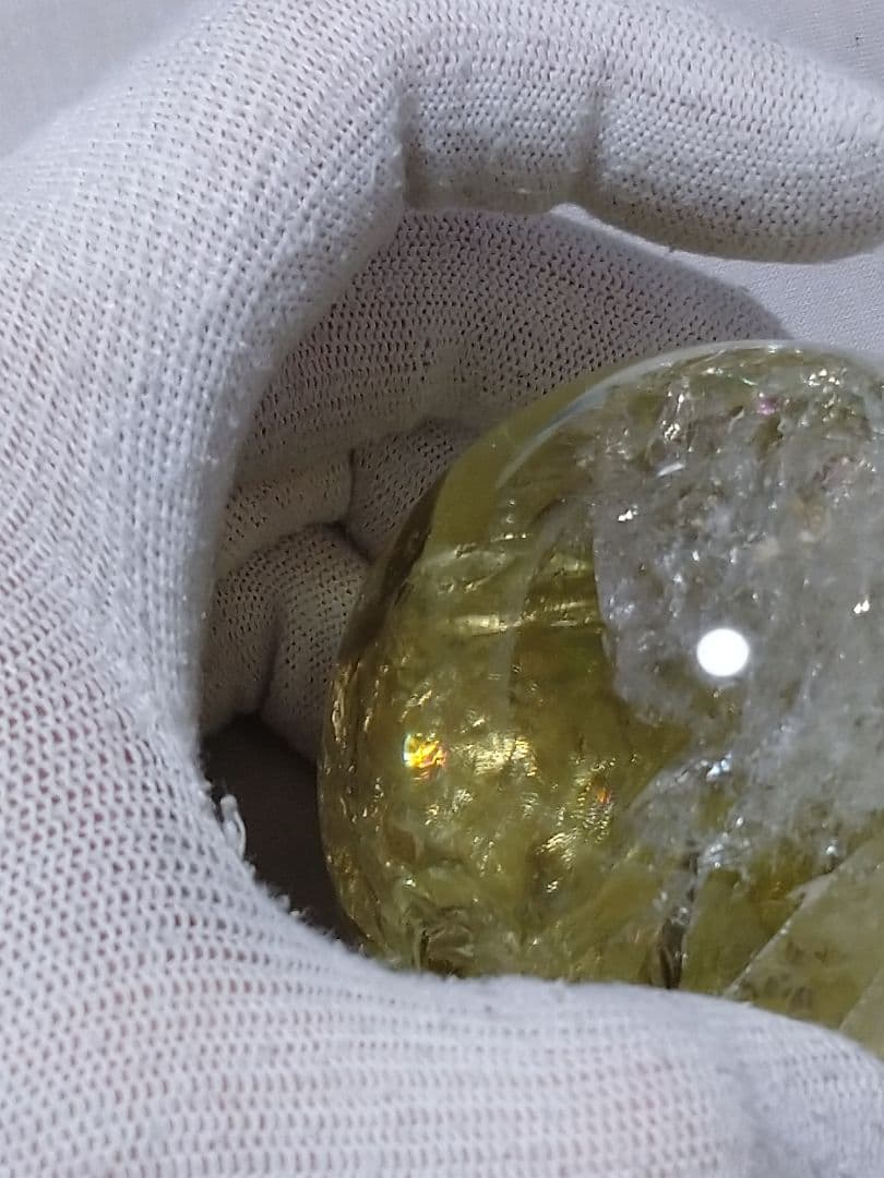 天然石■シトリン■虹(レインボー)入り■丸玉■スフィア■台座付き