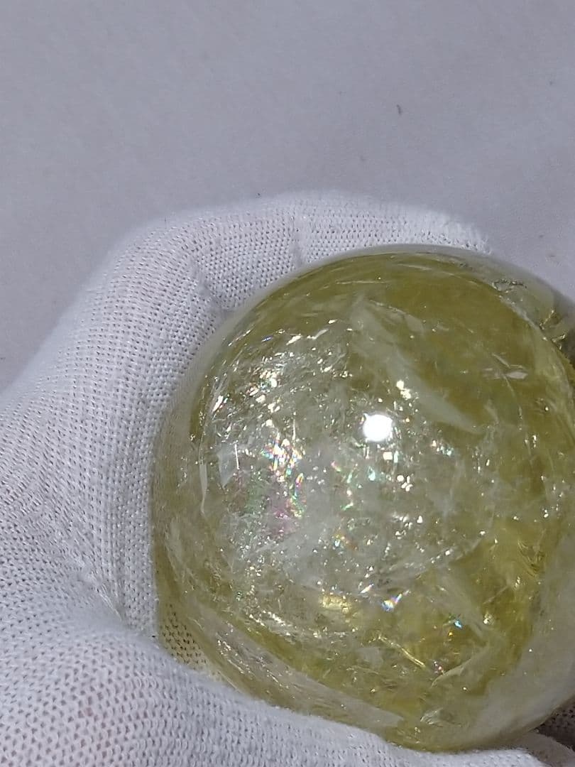 天然石■シトリン■虹(レインボー)入り■丸玉■スフィア■台座付き