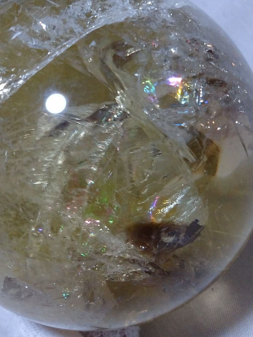 天然石■シトリン■虹(レインボー)入り■丸玉■スフィア■台座付き