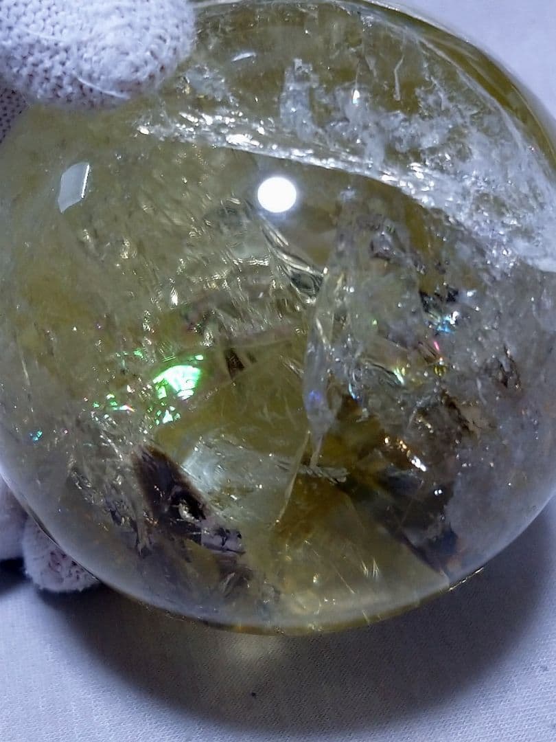 天然石■シトリン■虹(レインボー)入り■丸玉■スフィア■台座付き