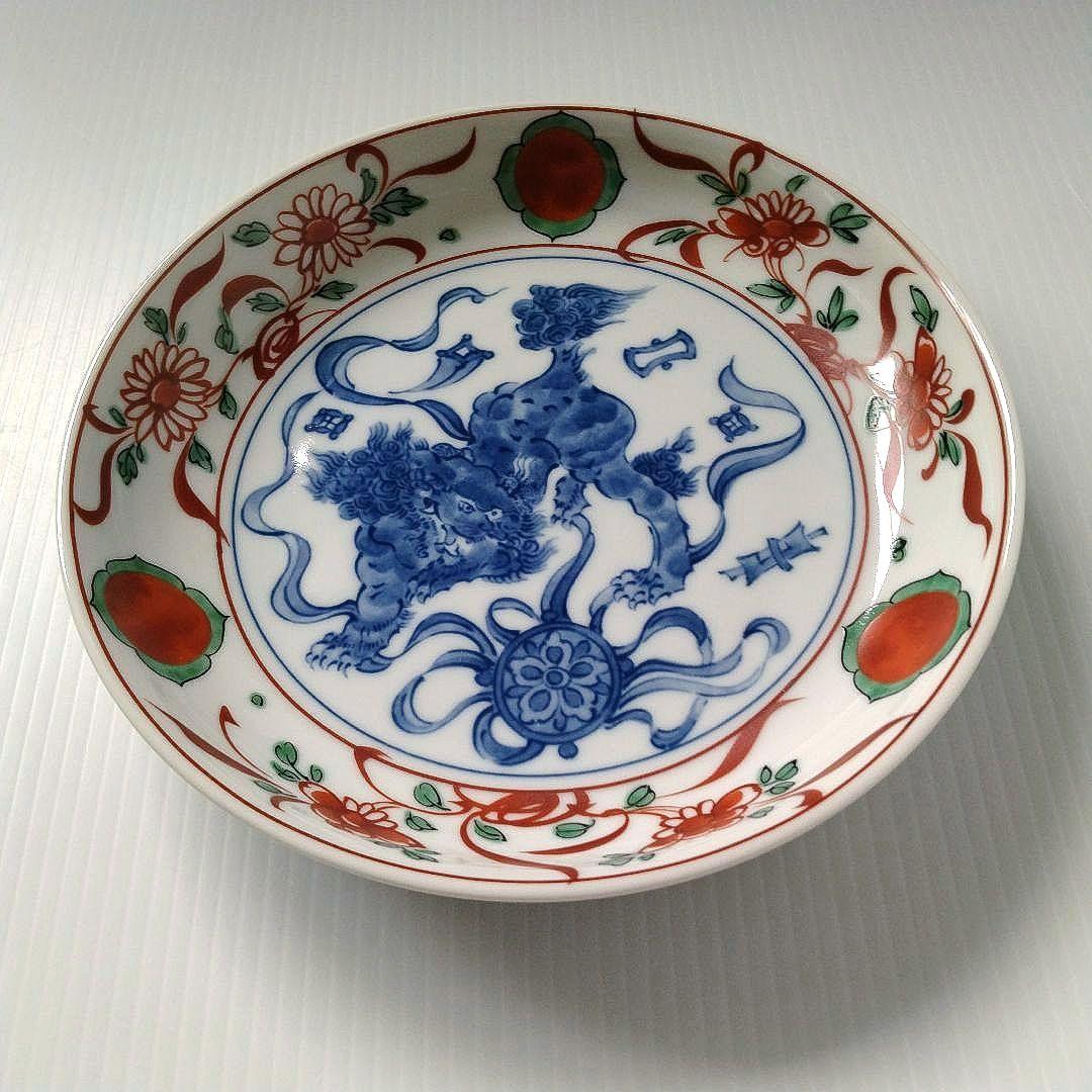 たち吉 橘吉 赤絵 草花丸紋 染付 獅子 古伊万里 中皿 和食器 深皿 5客揃