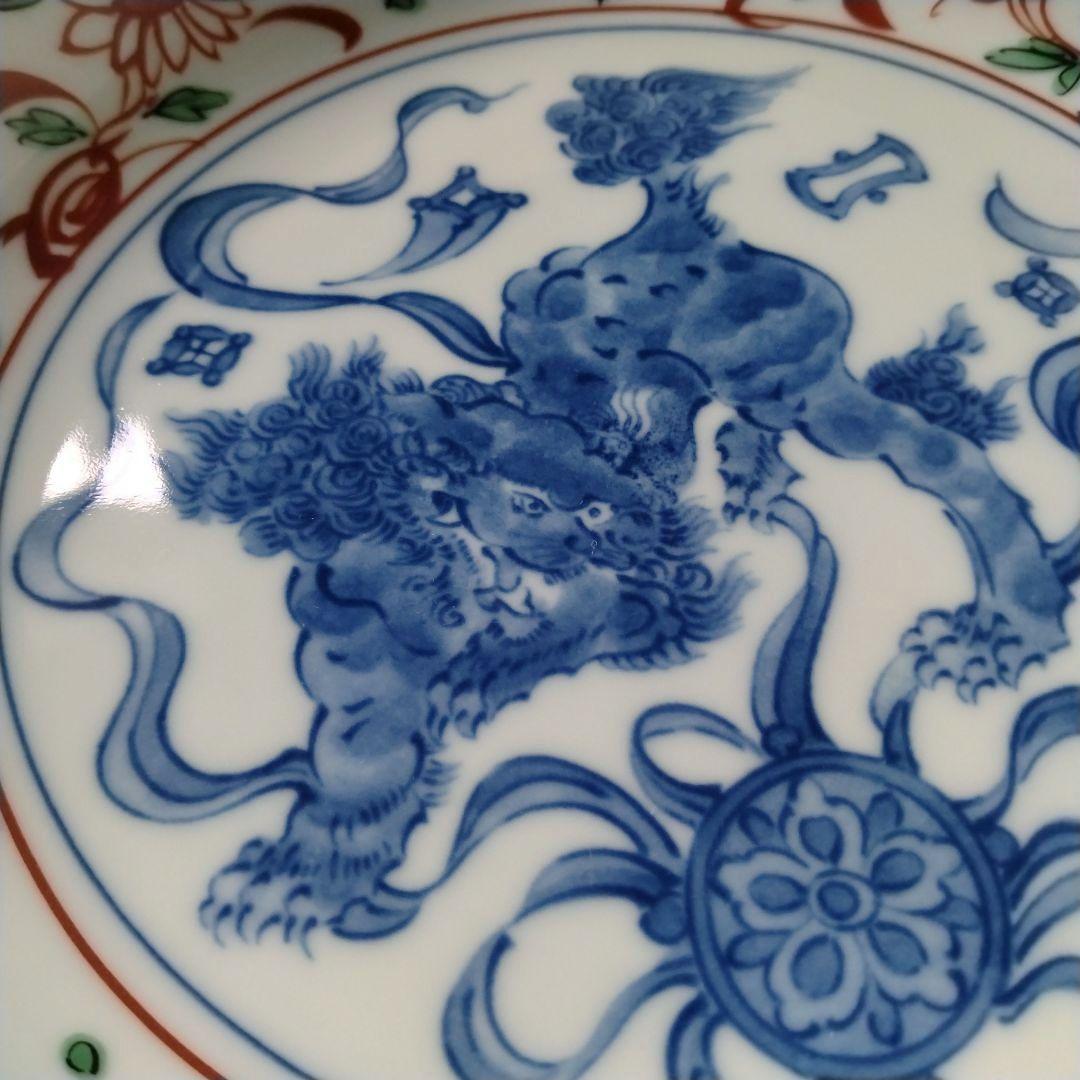 たち吉 橘吉 赤絵 草花丸紋 染付 獅子 古伊万里 中皿 和食器 深皿 5客揃