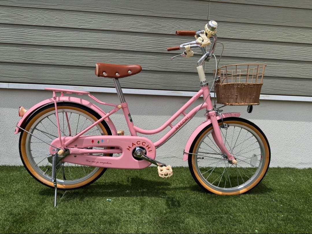 HACCHI 子供用自転車 ピンク バスケット・両立スタンド付き