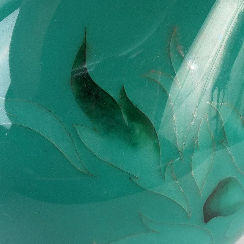 七宝焼　透翡翠釉　花文　花瓶　時代箱　V　9632D