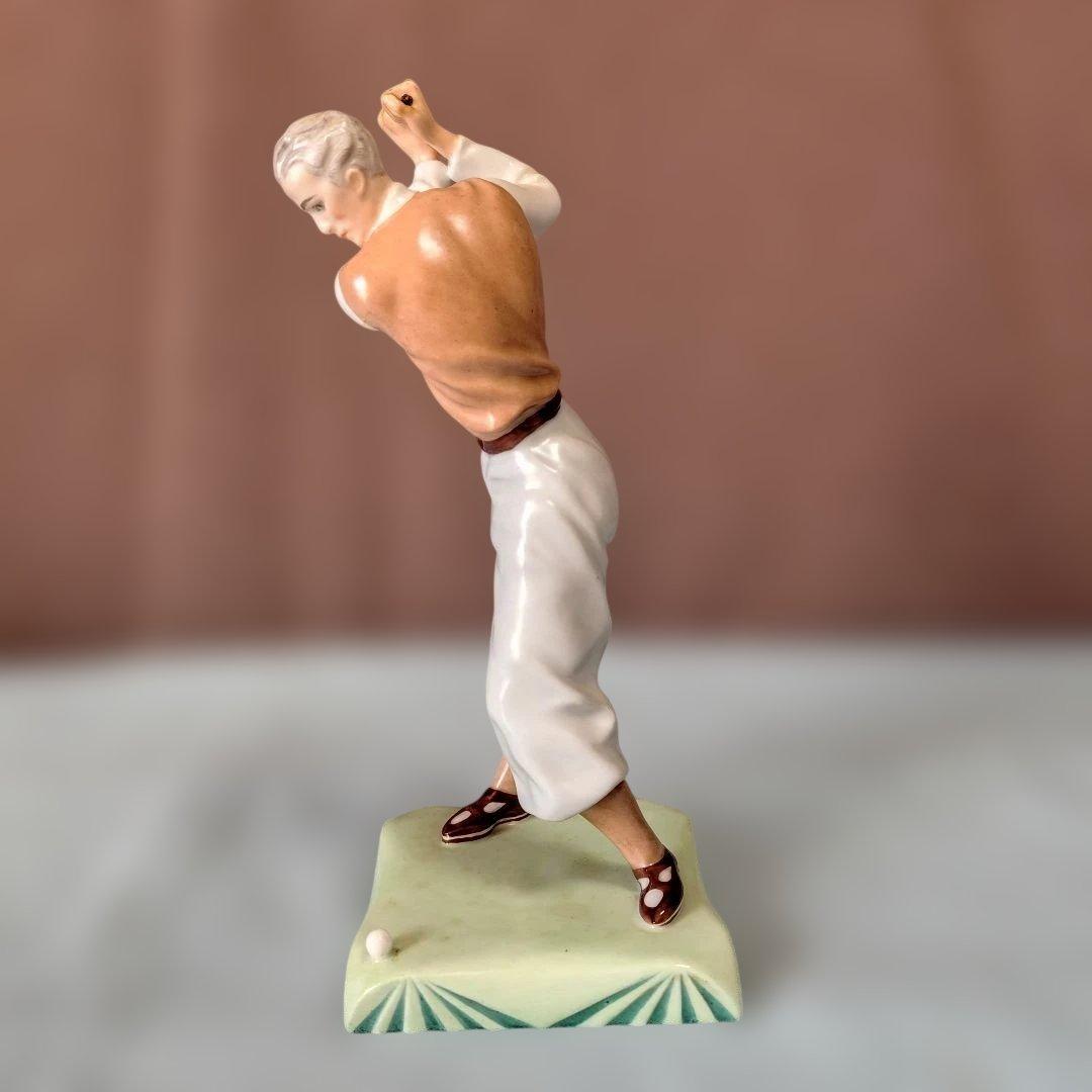 チェコスロバキア/シュラーゲン ヴァルト陶製置物2点 (アオサギとゴルファー)