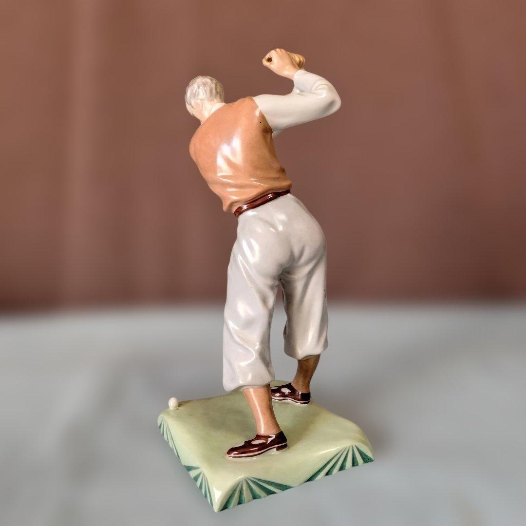 チェコスロバキア/シュラーゲン ヴァルト陶製置物2点 (アオサギとゴルファー)