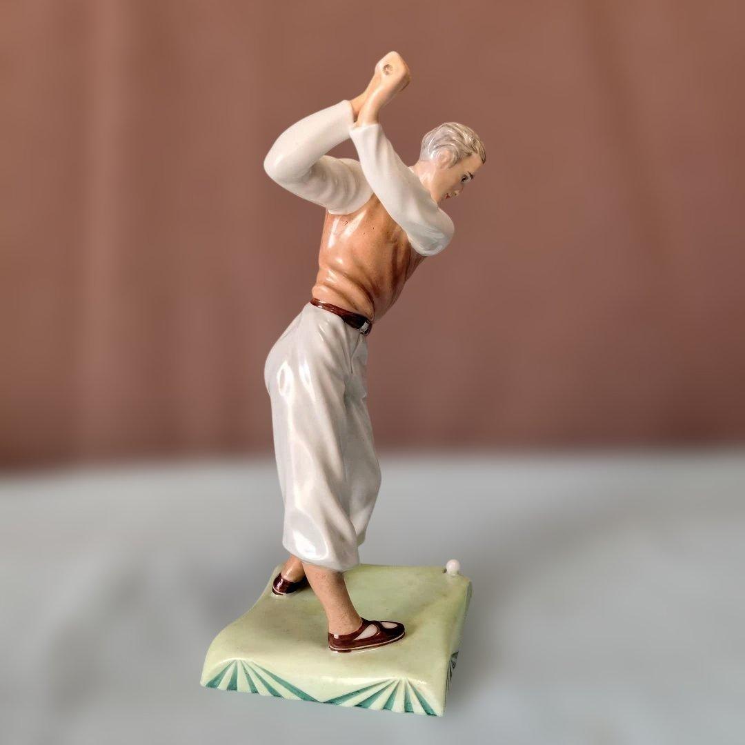 チェコスロバキア/シュラーゲン ヴァルト陶製置物2点 (アオサギとゴルファー)