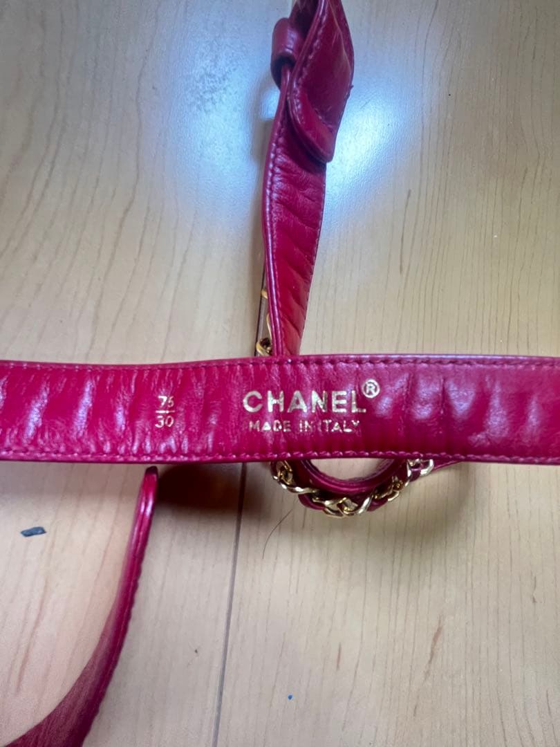 シャネル　マトラッセ　ビコローレ　チェーン　ウエストポーチ　バッグ　レッド