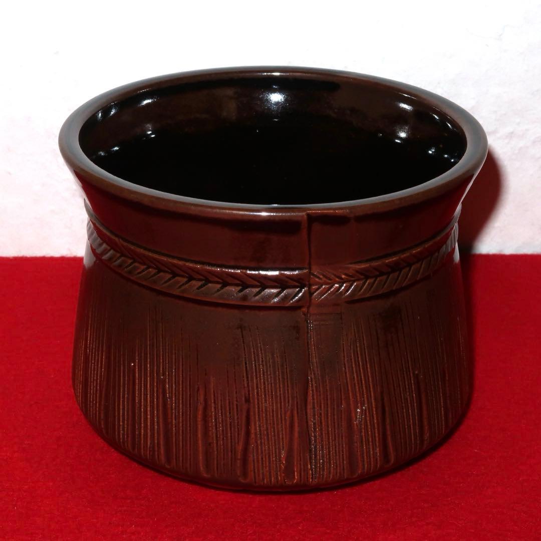 【茶道具】膳所陽炎園　膳所焼　腰蓑建水