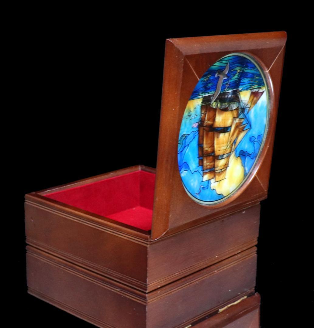 オールド・アイアンサイズ 軍船 ヴィンテージステンドグラス大型ジュエリーボックス