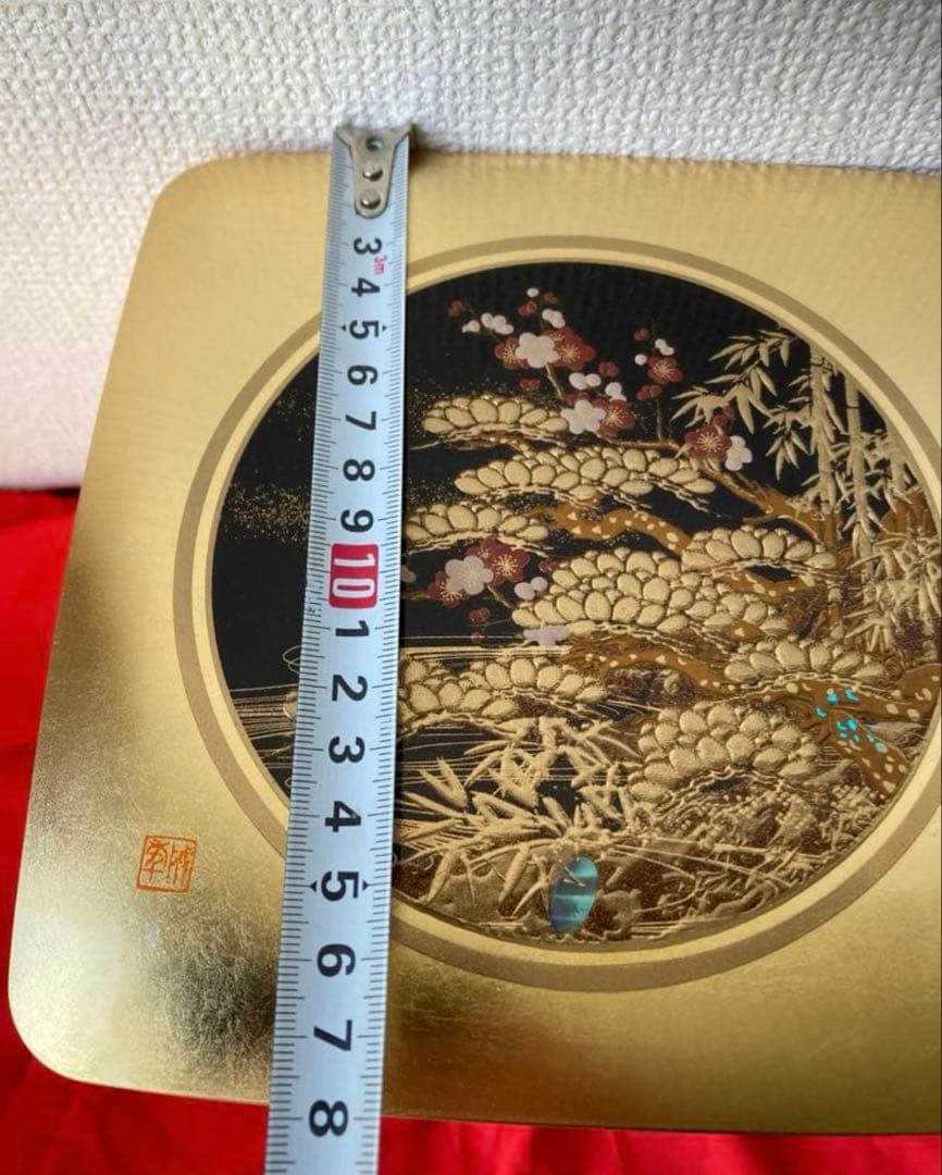 新品未使用　お重箱　お正月　金箔　松竹梅　迎春　朱塗り　螺鈿　貝　アンティーク