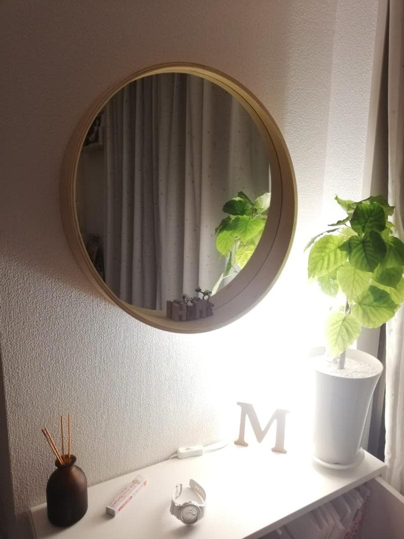 洗面所 天然木フレーム 壁掛けミラー 玄関 丸型ミラー