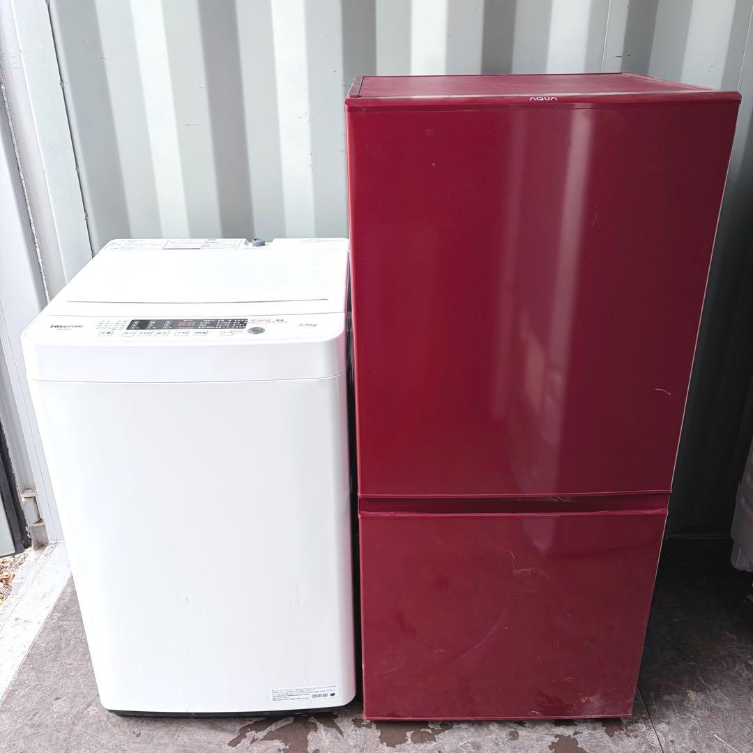 運搬取付無料！レッド&ホワイト純正AQUA・ハイセンス2点セット！完動品超美品！