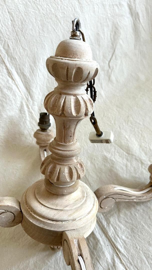 フランスアンティーク　木製シャンデリア　４灯　シャビー　店舗什器