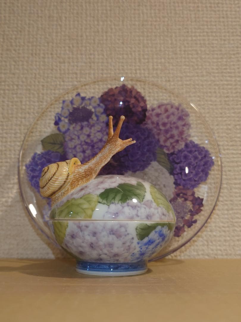 【新品未使用】入手困難作家！春うらら『伊藤早苗』最上位作 釉下彩紫陽花蓋物 共箱