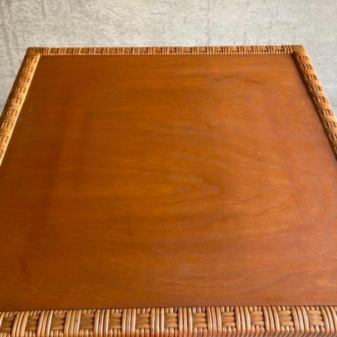 籐 ラタン 木製 コーヒーテーブル カフェ 机 スクエア レトロ ビンテージ