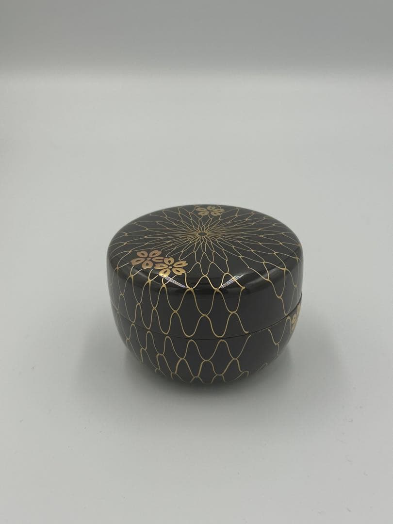 溜塗　網目桜　平棗　松峰作