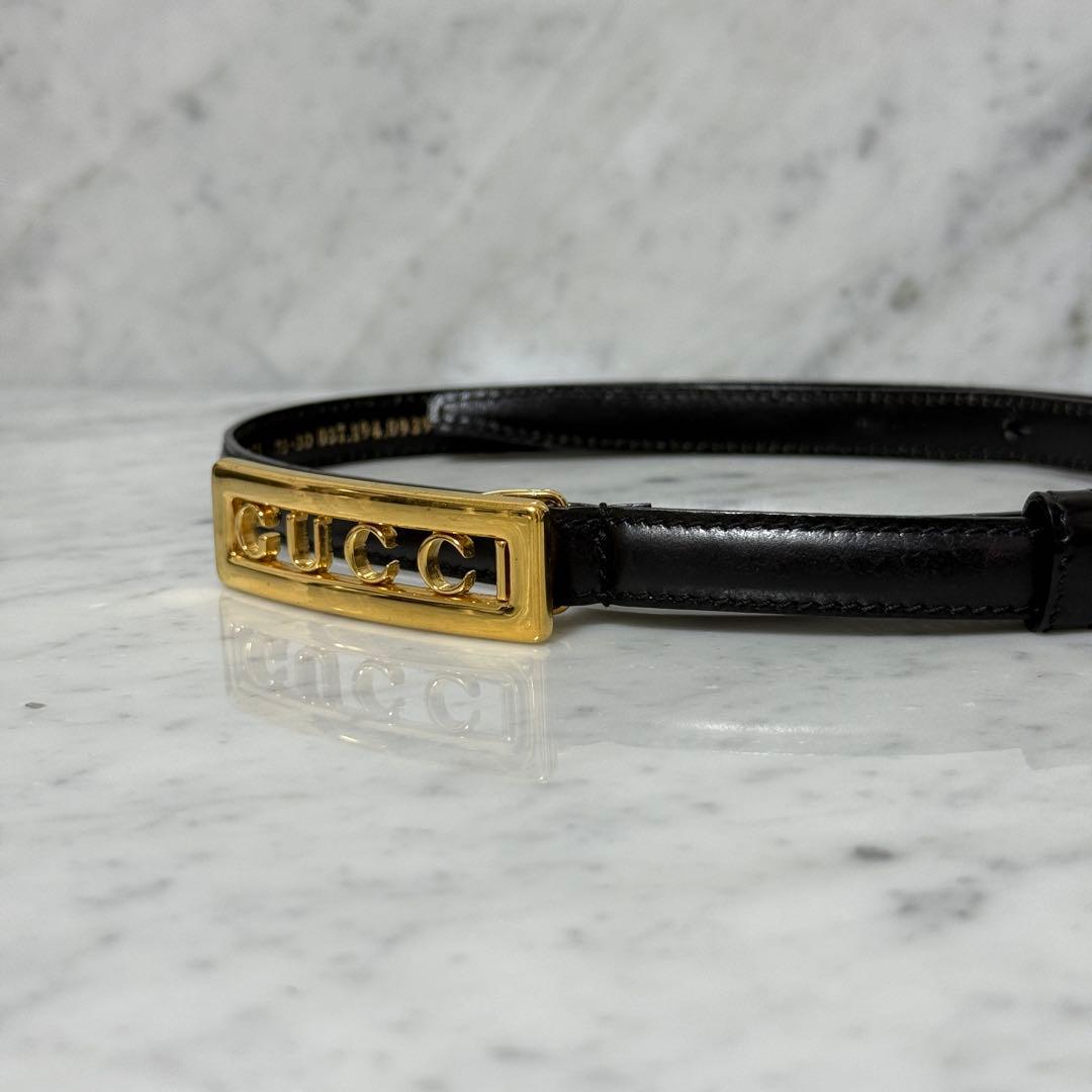 美品 GUCCI グッチ ベルト 本革 レザー ゴールド 金 細ベルト