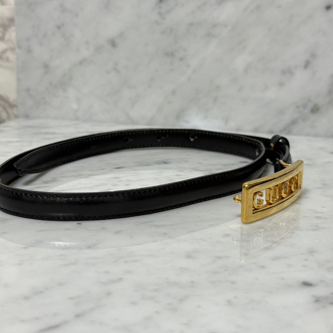 美品 GUCCI グッチ ベルト 本革 レザー ゴールド 金 細ベルト