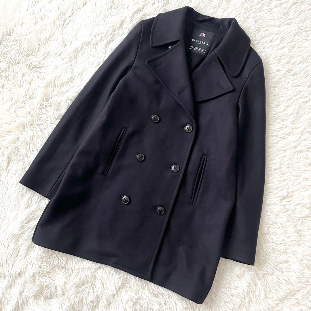 【美品】GLOVERALL 英国製 カシミヤ混 ピーコート ネイビー L