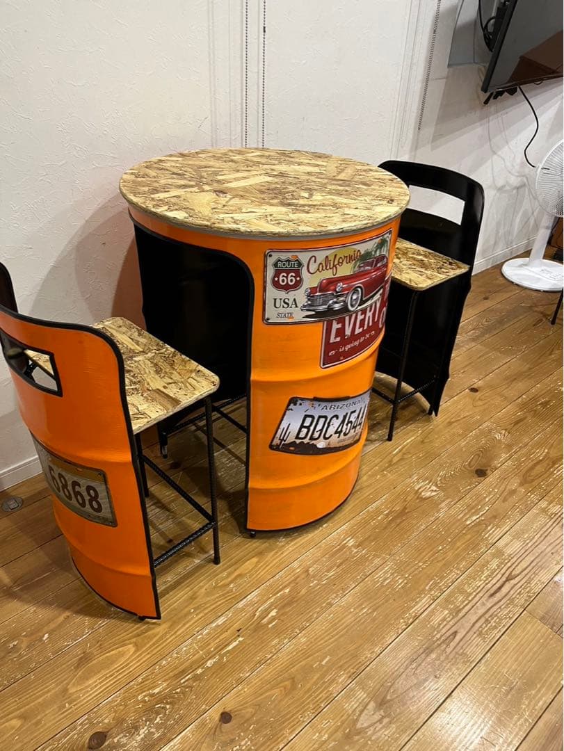 ドラム缶リメイクテーブルセット　☆送料無料☆