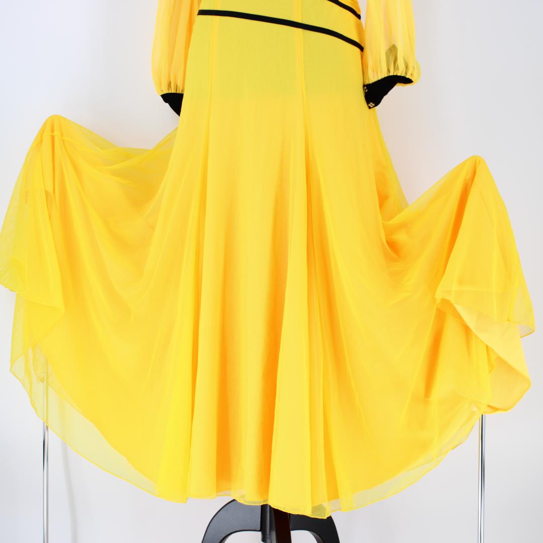 【美品 日本製社交ダンス衣装】ワンピース ドレス サン・ヨシムラ イエロー 黒