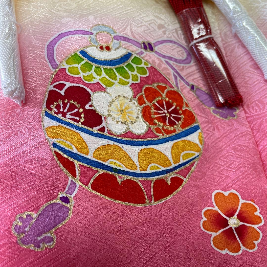 新品 お祝着 ミツ身 被布 正絹 手描き 描黄鈴 日本製 七五三 三歳お祝い