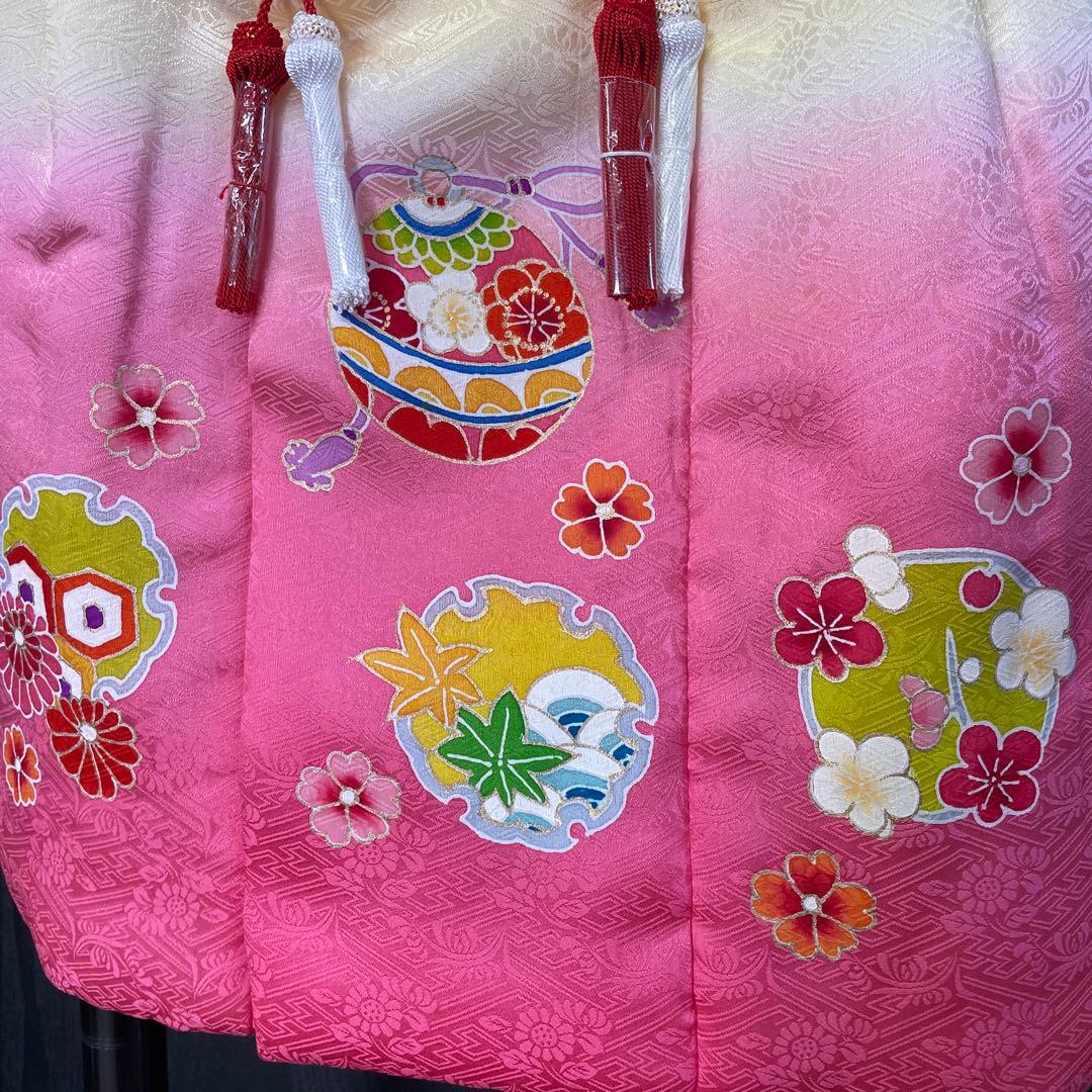 新品 お祝着 ミツ身 被布 正絹 手描き 描黄鈴 日本製 七五三 三歳お祝い