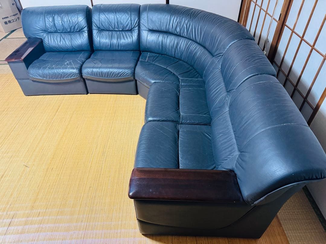 福岡発 本皮 5人掛け ソファー ソファ 椅子 イス アンティーク ビンテージ黒