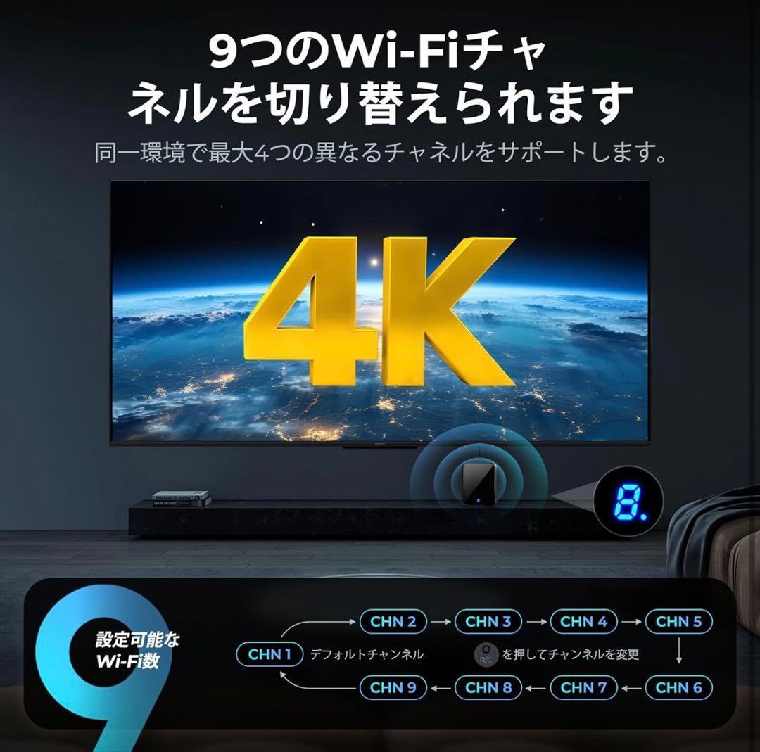 ワイヤレスHDMI送信機と受信機【4Kデコード 4K出力/プライバシー保護】