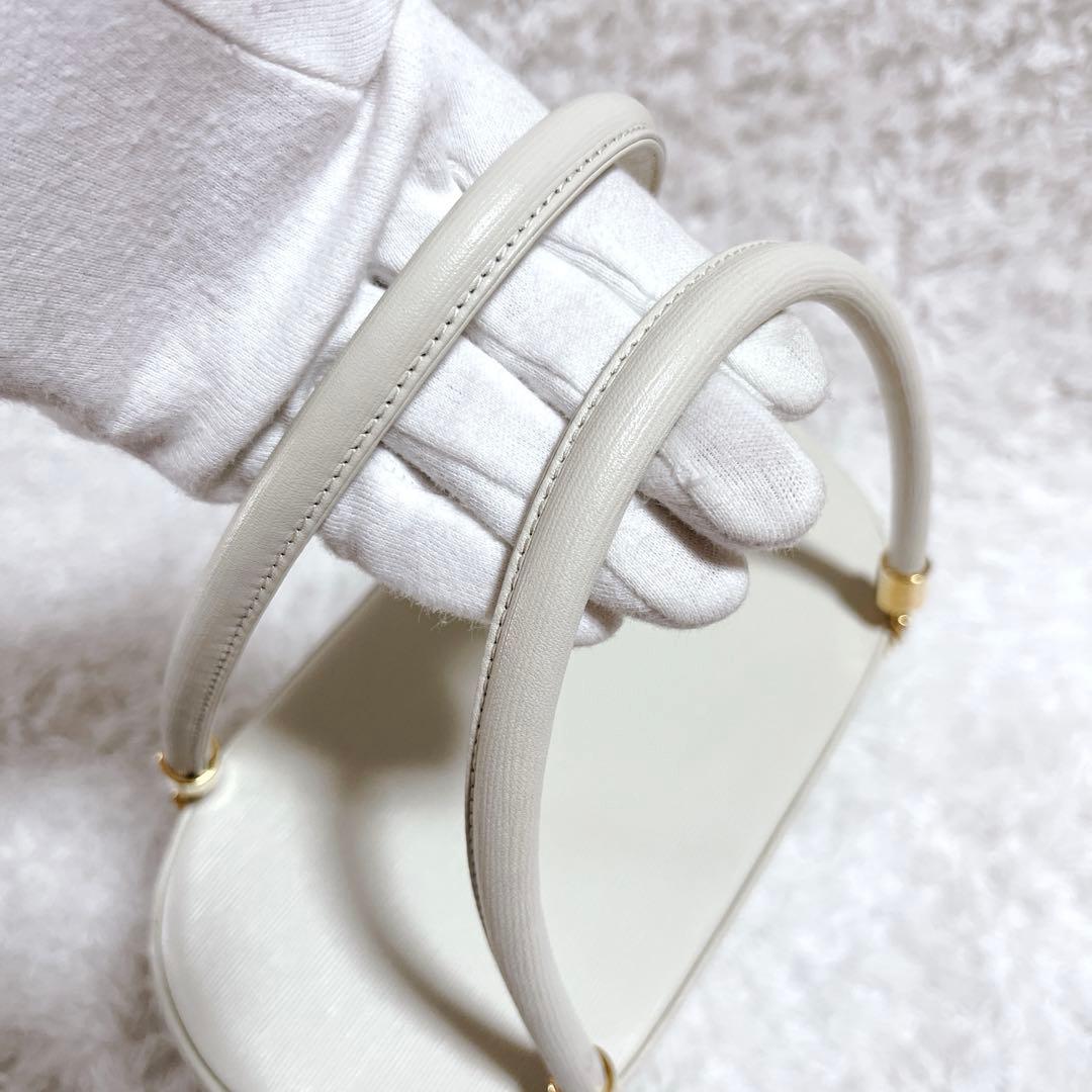 極美品✨ハナエモリ バニティバッグ ハンドバッグ レザー サークルロゴ　白