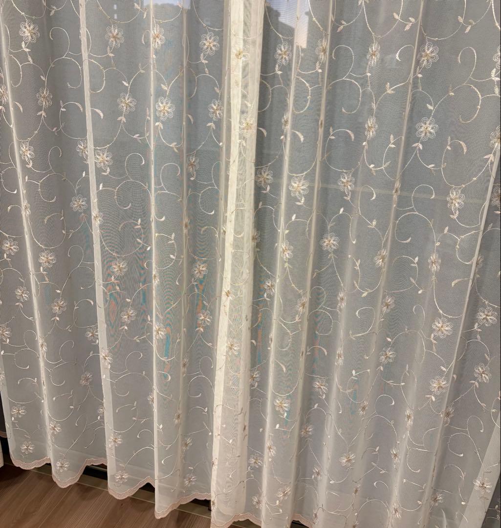 大幅値下げ→美品【遮光2級カーテン&花柄レース2点セット】高さ240㎝ 規格外