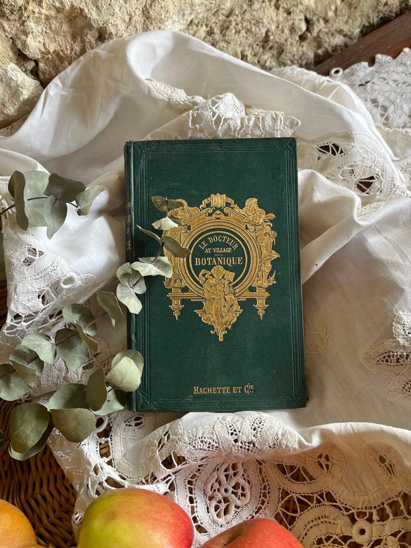 ◆フランスアンティーク｜激レア直筆サイン古書植物草花挿絵19s金彩エンボスハード